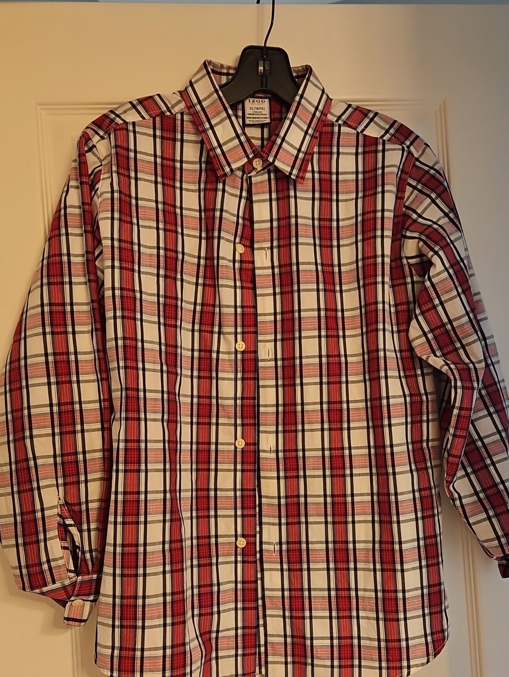 Izod Red White Plaid Long-Sleeve Button-Down Shirt
